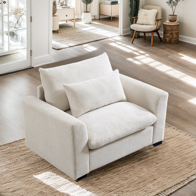 Fauteuil large Zackary de 51 po, Velours côtelé beige