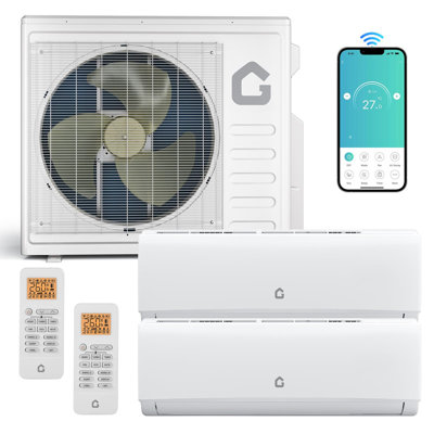 28K BTU Dual Zone Mini Split AC/Heating System, 20 SEER2 WiFi Ductless 2-Zone Unit, 12K + 18K BTU, 208-230V