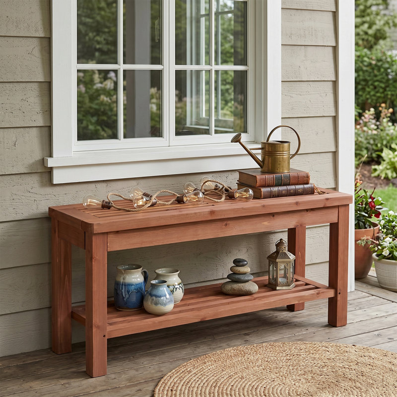 Banc de rangement droit 40 po avec lattes, Brun