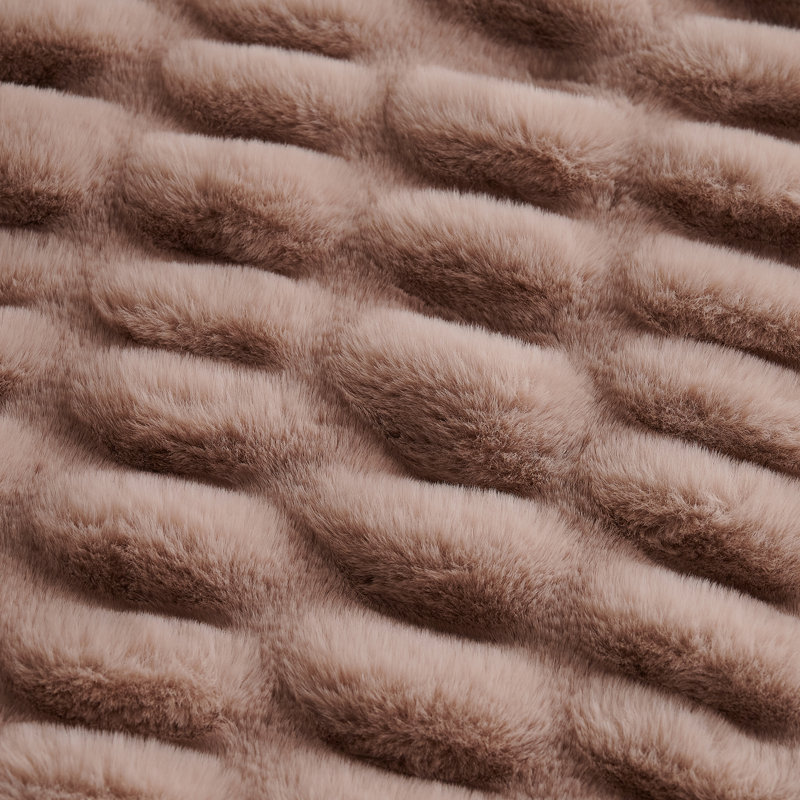  Reversible Ruched Rabbit Solid Faux Fur Classic Modern Rustic Throw Blanket, 50" x 80", Pink Blush