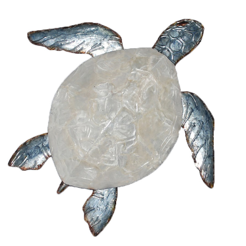 Décoration murale tortue de mer, H 11 po x l 11 po x P 2 po, Blanc cassé