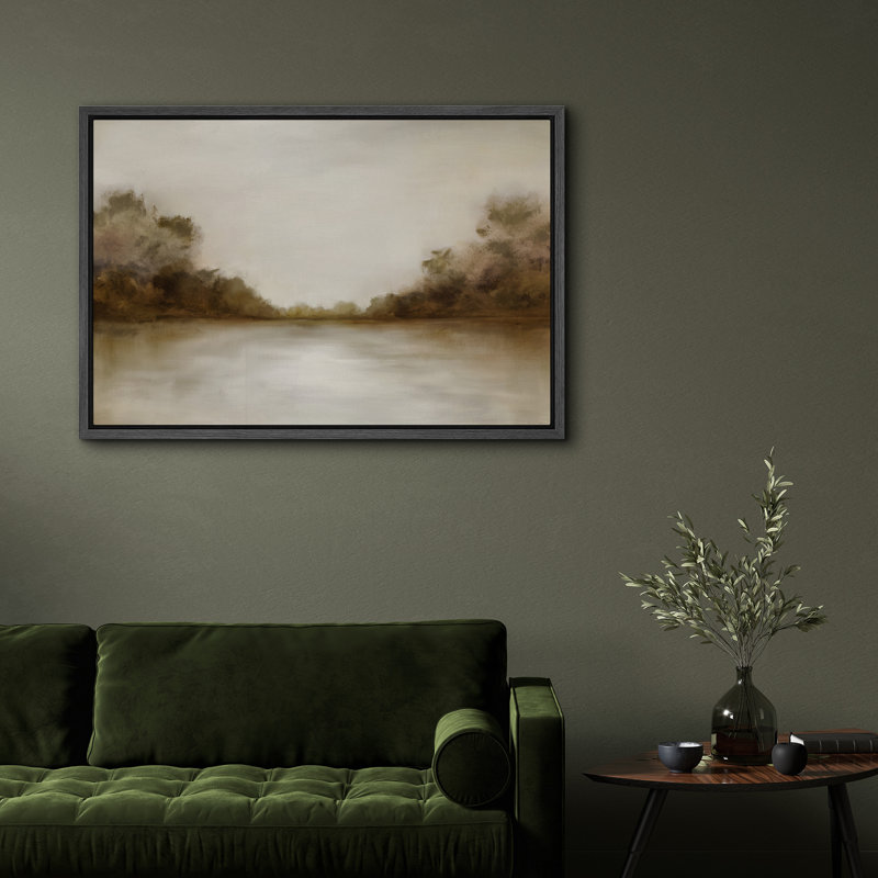 Tranquil River Scene, impression sur toile - décor de paysage impressionniste de ton chaud pour bureau ou bureau, Noir