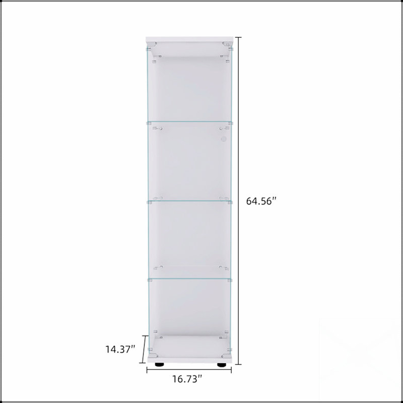 Lighted 4-Shelf Glass Display Cabinet With One Door, For Showcasing Collectibles And Enhancing Room Decor., White