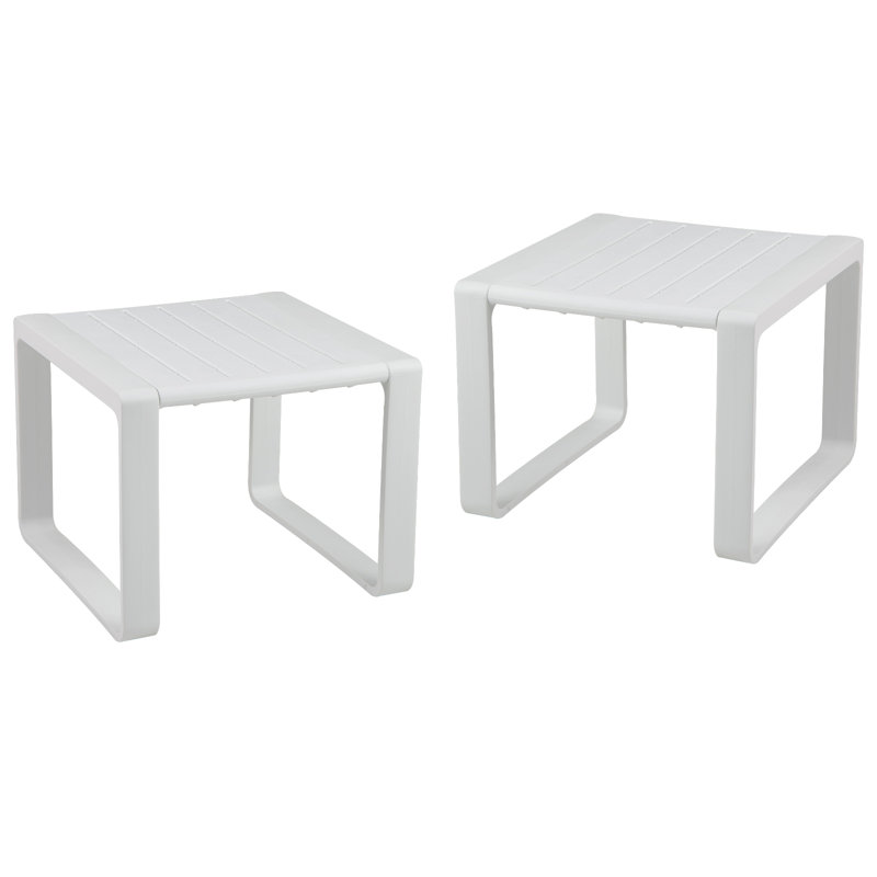 Outdoor Side Table Set of 2 18'' Weather Resistant Adirondack Table Patio White, White