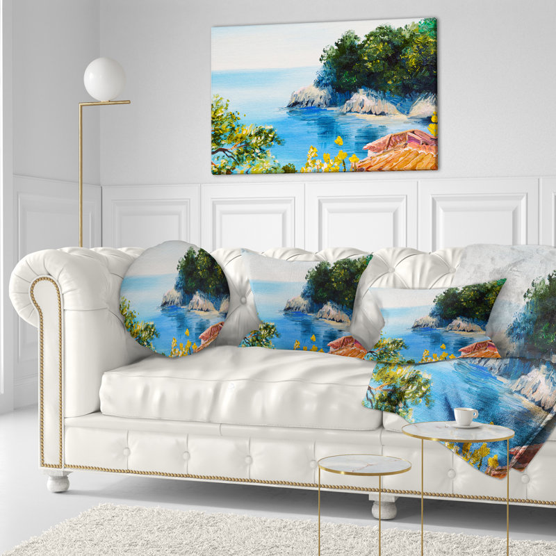 Maison près de la mer - Coussin décoratif à imprimé paysage