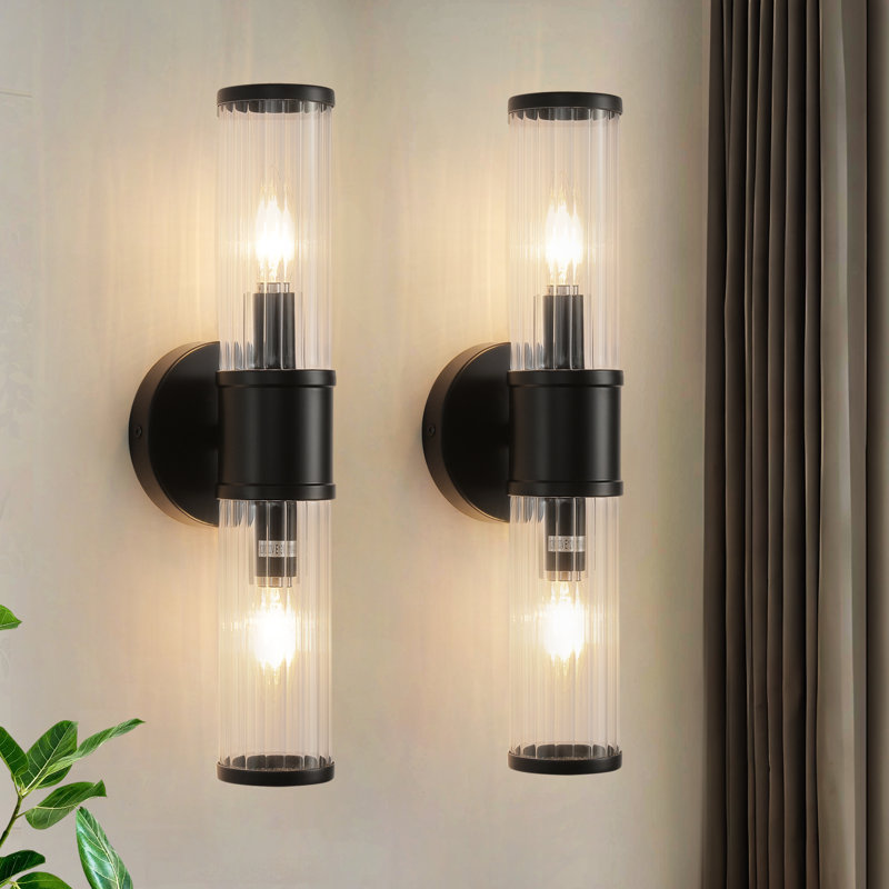 Black Wall Sconce Set of tow Modern Bathroom Vanity Light Fixture (E12 Bulbs Excluded), Black