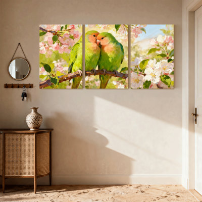Birds Love Birds Cherry Blossom, ensemble de 3 impressions sur toile