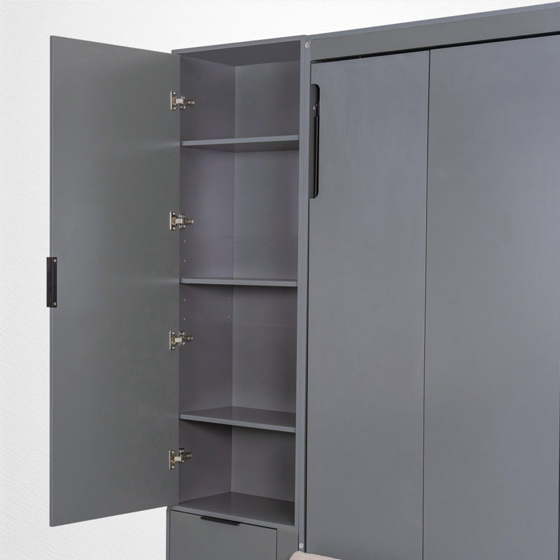 Grand lit escamotable avec canapé intégré, bureau en L et rangement, Gris
