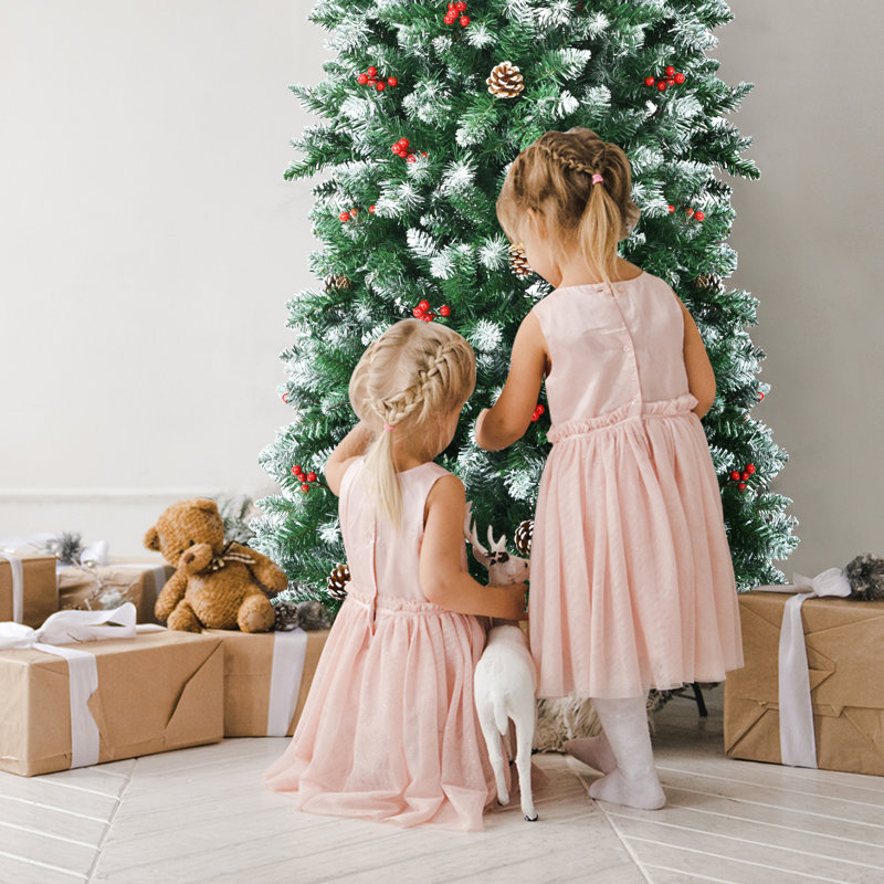 Arbre de Noël élancé en PVC vert avec cachemire, 5 pi