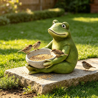 Resin Frog Statue Bird Feeder
