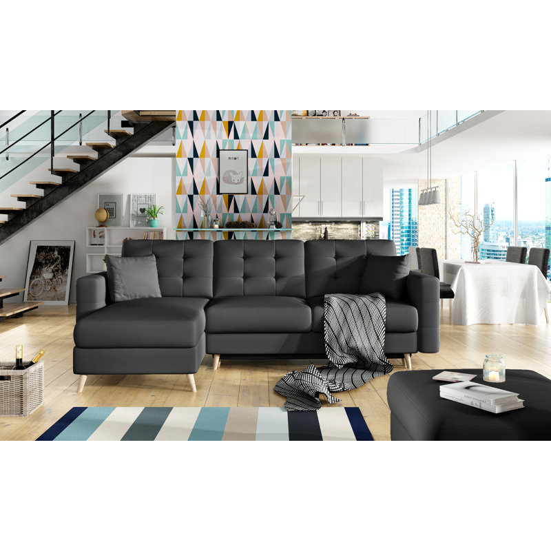 Darden 3 Seater Faux Leather Sofa Bed, Black