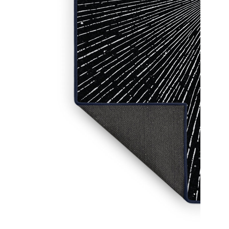 Soft Plush Faulk New Years Modern & Contemporary Abstract Area Rug in Blue – Navy Binding, 3x5