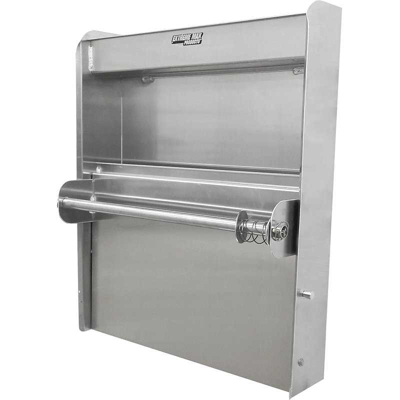 Aluminum Work Station Storage Cabinet With Flip-Out Work Tray And Paper Towel Rack Organizer For Garage, Shop, And Enclosed Trailers