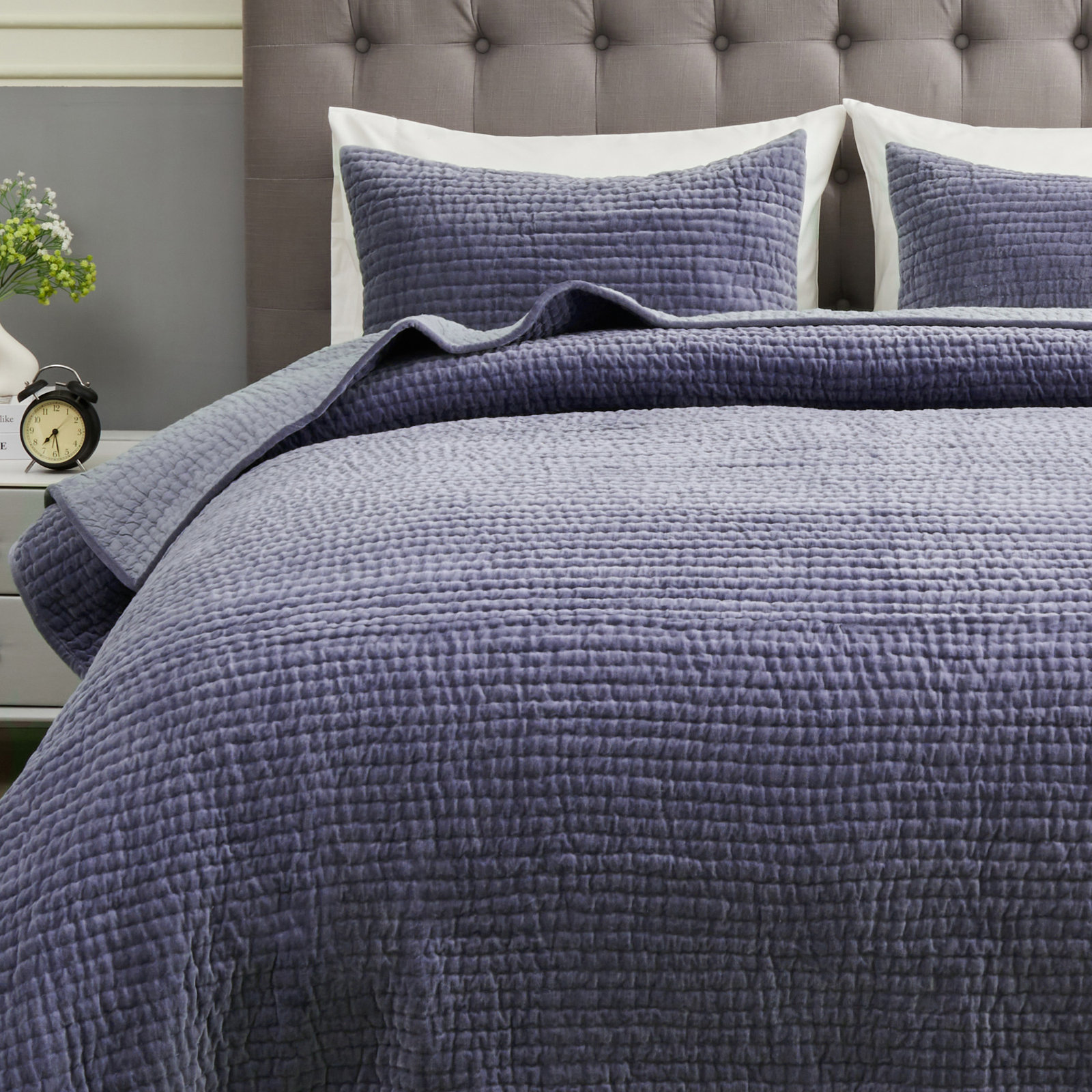 Chambord Cotton Quilt Set, Queen Quilt + 2 Standard Shams, Violet