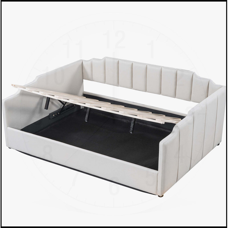 Lit de jour rembourré avec rangement en dessous, parfait pour les espaces de vie modernes et fonctionnels, Beige