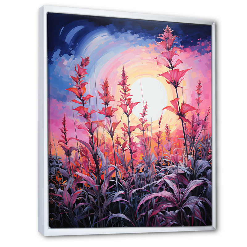 Neon Pink Herbs par The Moon II, reproduction d'art sur toile, Cadre flottant blanc, H 32 po x l 16 po