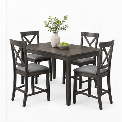 Ensemble de 2 chaises de bar en bois noir antique, chaises de salle à manger élégantes à dossier en X avec coussin d'assise rembourré