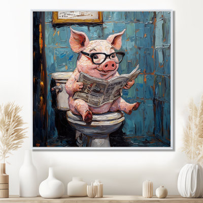 Toile de cochon Keonda, lecture du journal I - art mural sur toile cochon