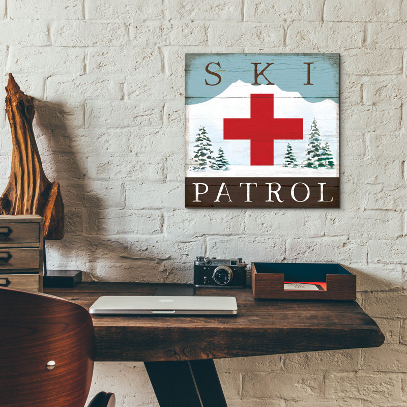Art mural en verre épique «Ski Patrol» par Elizabeth Tyndall, 12 po x 12 po