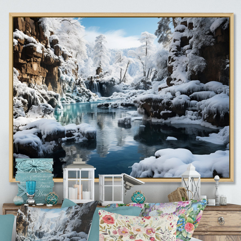 Frozen Symphony III de la chute d'eau grise et blanche - Paysages, art mural, salon, H 16 po x l 32 po x P 1 po
