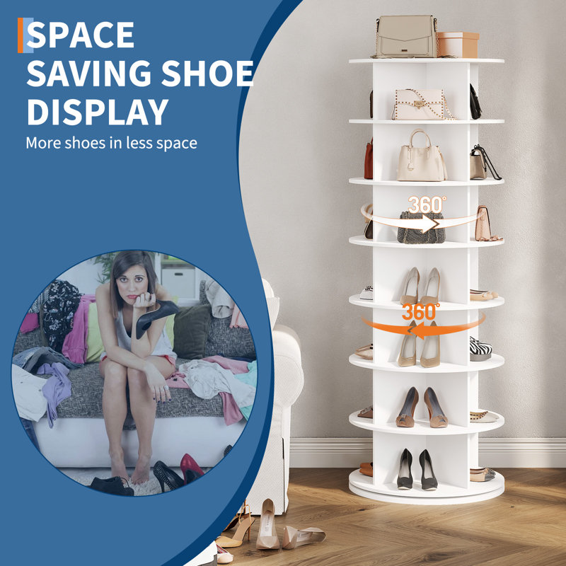 7 Tier Swiveling Shoe Rack Tower, 360° Revolving Free Standing Shoe Organizer, Vertical Round Turning Shoes Display for Entryway