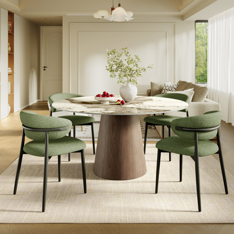 Ensemble de table de salle à manger Bobrow, 29.52" Н X 47.24" W X 47.24" D, 5 Pieces: Table, 4 Chairs, Amber / Dark Walnut