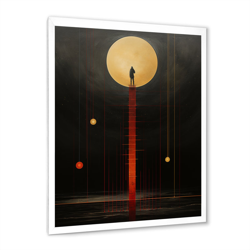 " Man In The Moon Rising ", 40" H x 30" W x 1.5" D, White Single Picture Framed