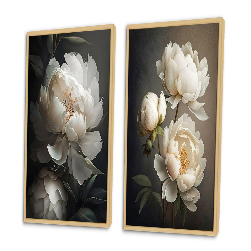 «Peony Flower III», 2 pièces sur toile, Encadrement brun, H 40 po x l 40 po