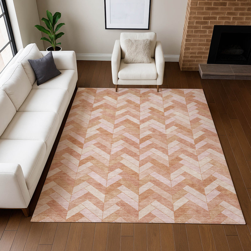 Tapis géométrique de qualité supérieure lavable à la machine Mayfield AMF2297, Saumon, 8 pi x 10 pi