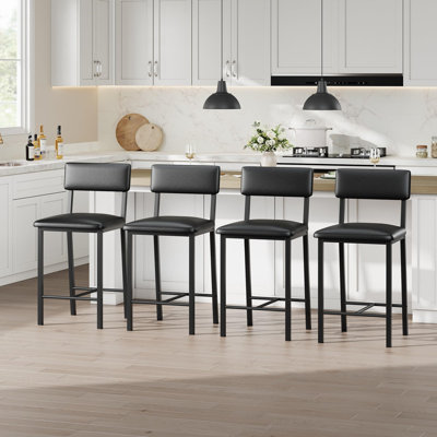 Bar Stools Set of 4, Counter Stools with Back and Thickened Metal Legs, Upholstered PU Leather Counter Height Barstools with Footrest, for Kitchen Isl