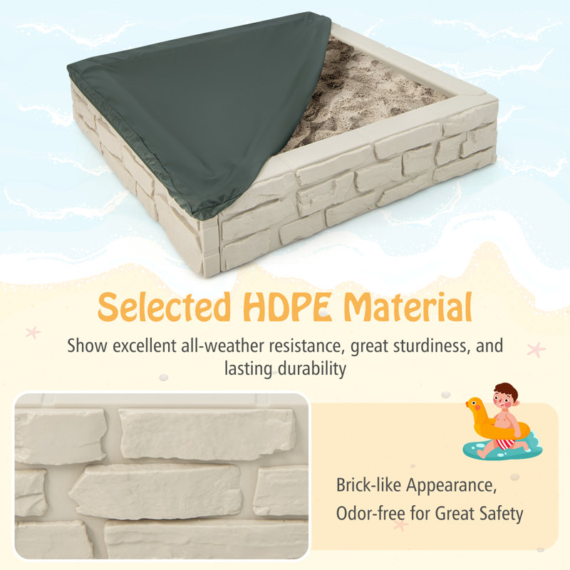 Freeport Park Gusman 120cm x 26cm Plastic Square Sandbox with Cover, White