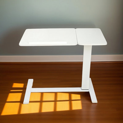Mobile Rolling Table In White, Height Adjustable For Laptop, Safe And Bed Ergonomic White Desk With Wheels, - Laptop Bedside Productivity
