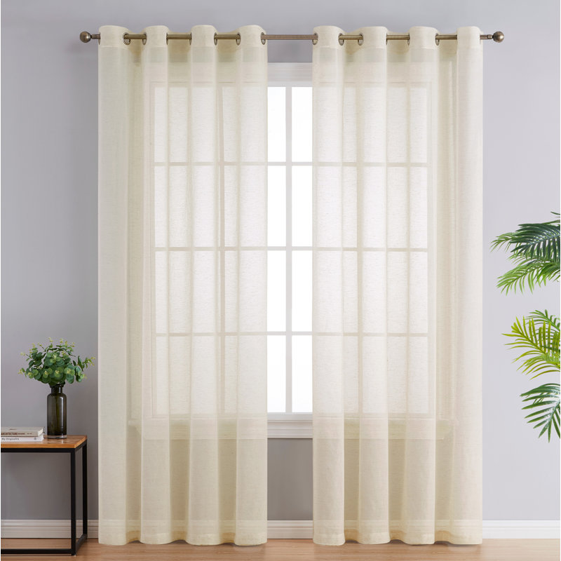 Linen Semi-Sheer Grommet Curtain Panels, 54" W x 96" L, Cream