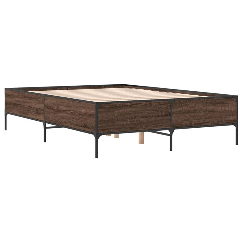 Vidaxl Bed Frame Engineered Wood And Metal, Brown Oak, Double (4'6)