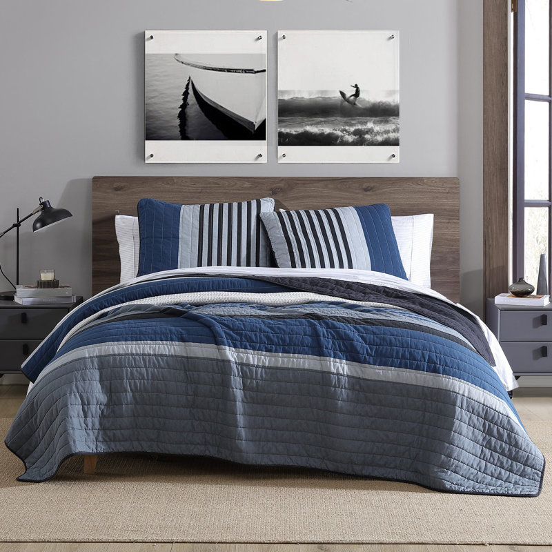 Nautica Rendon Cotton Reversible Charcoal Quilt Set, King