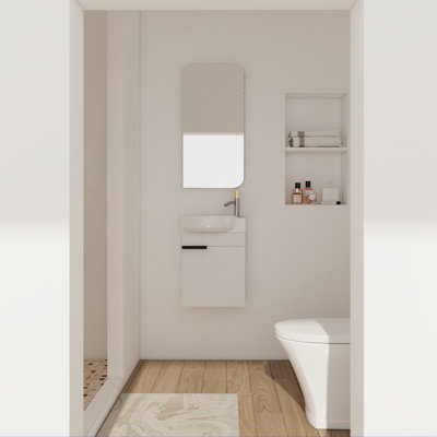 Meuble-lavabo compact à fermeture en douceur de 16 pouces avec évier pour petits espaces, élégant et peu encombrant