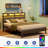Bed Frame with Storage Headboard, Metal Platform Bed Frame with RGB Lights & Outlets-1361641595