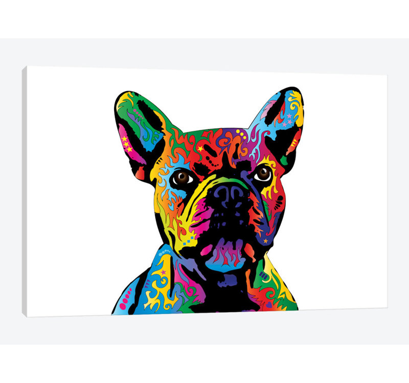 Bouledogue français ciel, impression sur toile tendue, H 26 po x l 40 po x P 1,5 po, Toile tendue, Pas de tapis
