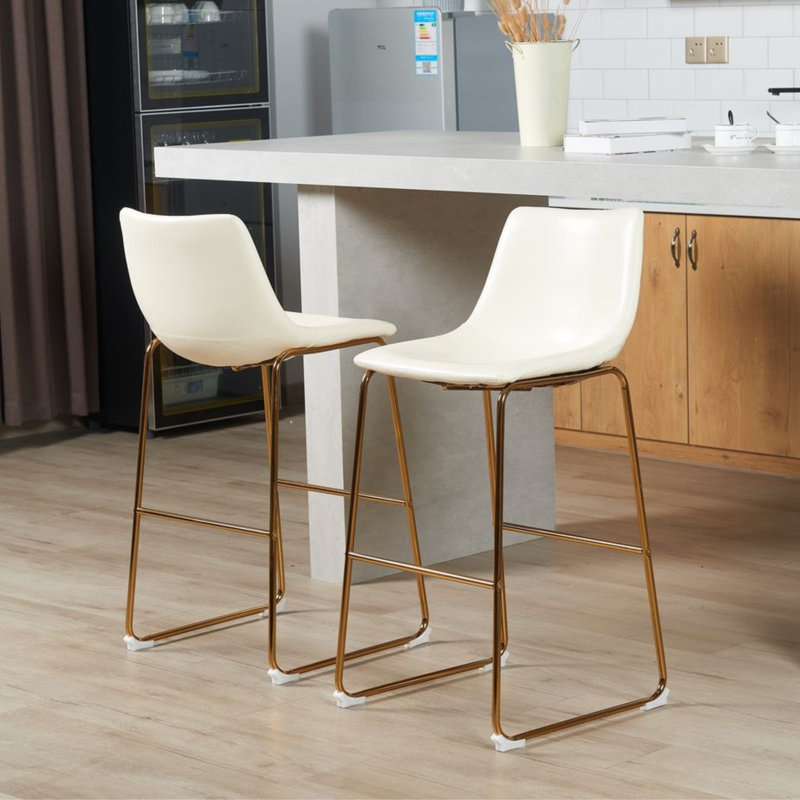 Kodina Nia Leather Counter & Bar Stools, Counter Stool (25.5" Seat Height), White, Gold