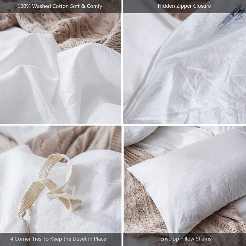 Off-White King Cotton Linen-Like Duvet Cover Set