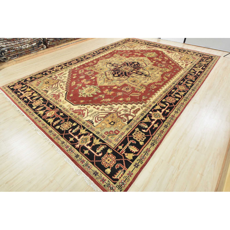 Tapis rouge en laine noué à la main de conception unique 10 pi 1 po x 14 pi 4 po Furqaan