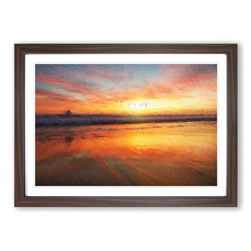 Sunset over San Diego Beach - Picture Frame Painting Print, 27cm H x 36cm W x 2cm D, Walnut Framed
