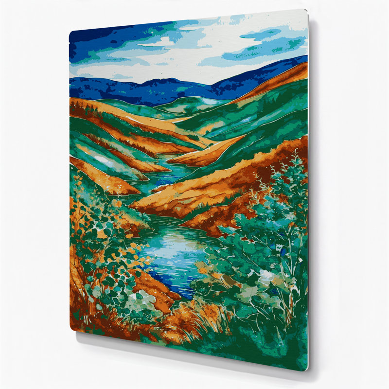 Aquarelle, paysage, 55, art mural en métal vert, H 14 po x l 11 po