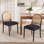 Ensemble de 2 chaises de salle à manger en rotin, chaises de salle à manger rembourrées en lin avec dossiers, chaises de cuisine modernes avec pieds en bois pour la salle à manger