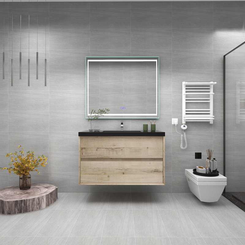 Lords 41.7'' Single Bathroom Vanity with Acrylic Top, Light Oak