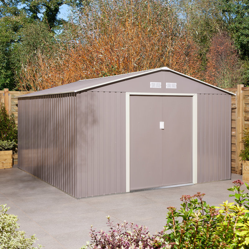 Rowlinson Trentvale 10x12 Metal Apex Shed with Foundation Kit, Light Grey
