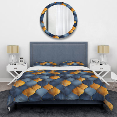 Ensemble de housse de couette moderne Blue Gold Ogee Patten I