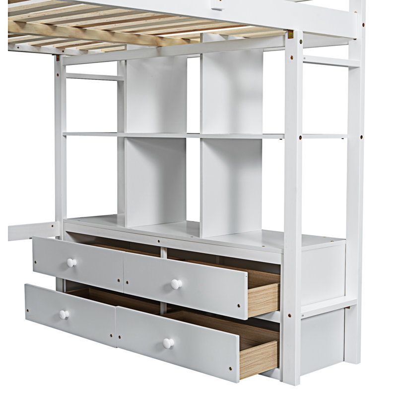 Loft Bed With Built-In Desk With Two Drawers
