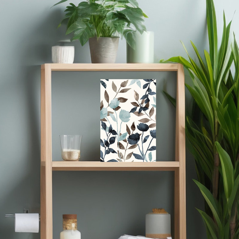 Art floral bleu abstrait neutre naturel minimaliste, 18" H x 12" W