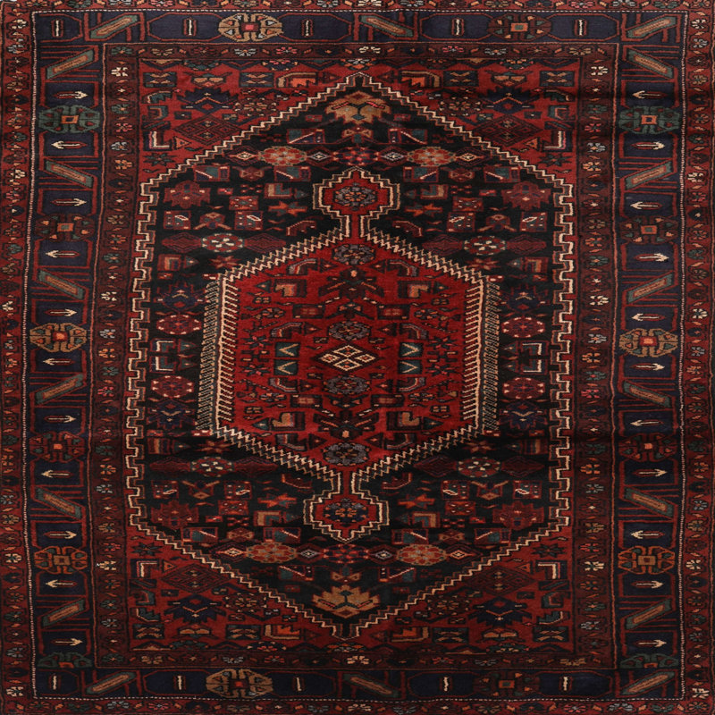 Tapis oriental noir / rouge, Carré 7 pi
